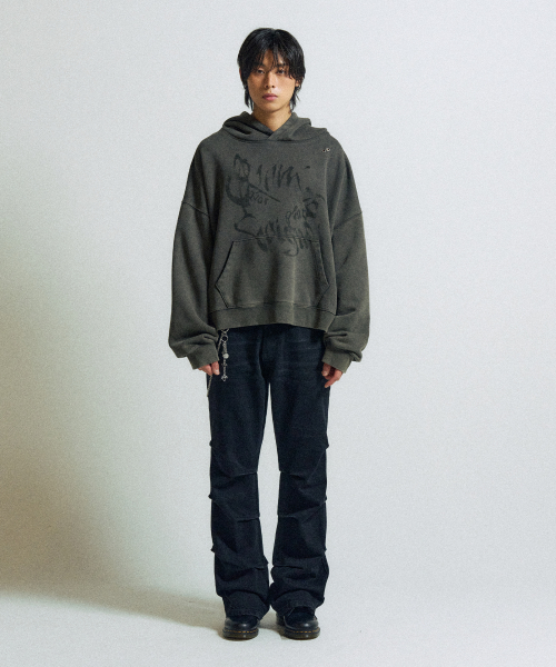 Studded вошед широкое худи [Khaki]