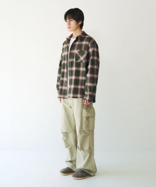DYED COTTON WIDE CARGO PANTS [BEIGE]