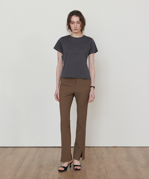 Boots cut slit pants_BROWN