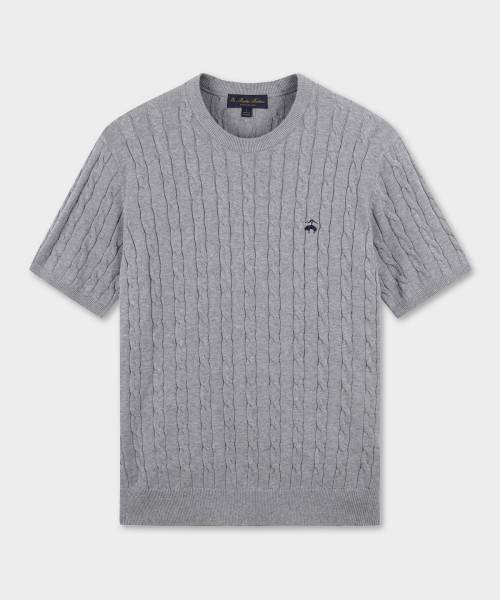 Хлопковый кабельный crew-neck топ с коротким рукавом (Grey) (BBWRMO203AWFM)