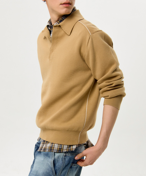 Line Point Collar Knit (camel)
