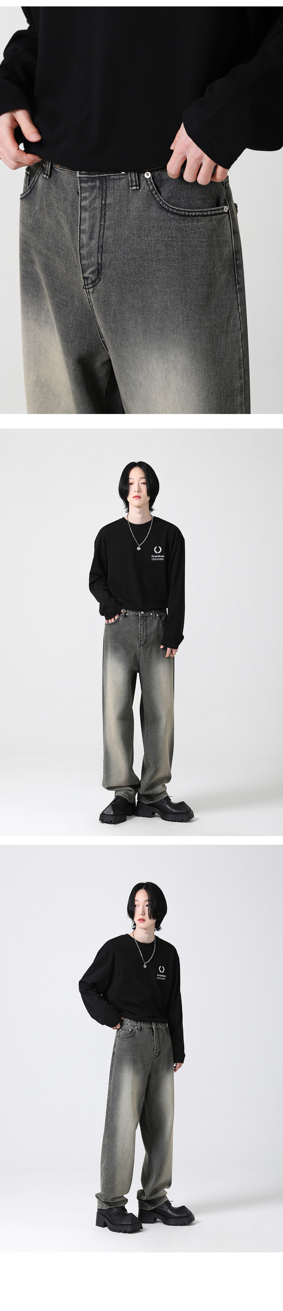 MUSINSA | AVANDRESS BUCKLE WIDE DENIM PANTS WASHING GRAY