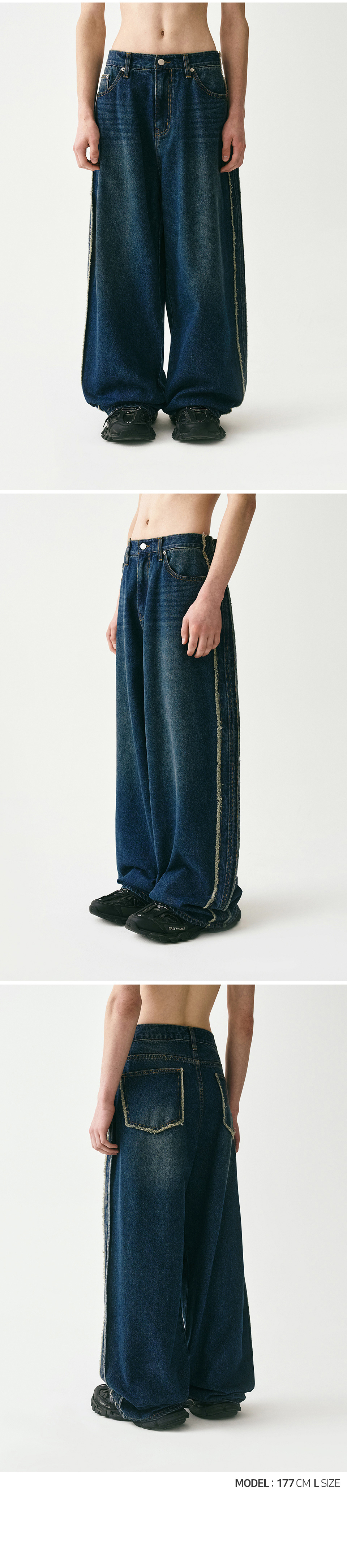 MUSINSA公式 | AVANDRESS Side Tessle Denim Pants BLUE