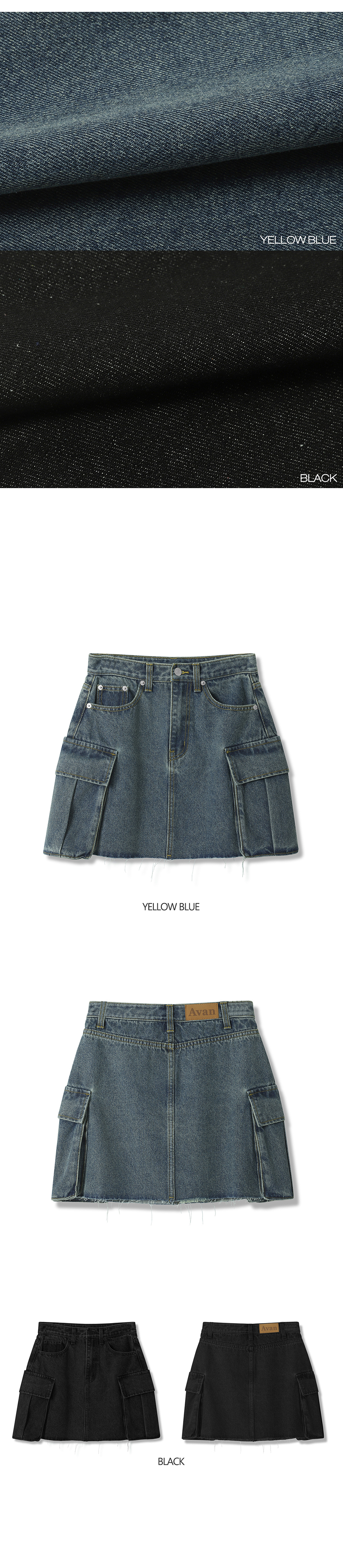 AVANDRESS Les Cargo Denim Mini Skirt カジュアルスカート 어반드레스(AVANDRESS) Les Cargo Denim Mini Skirt YELLOW BLUE