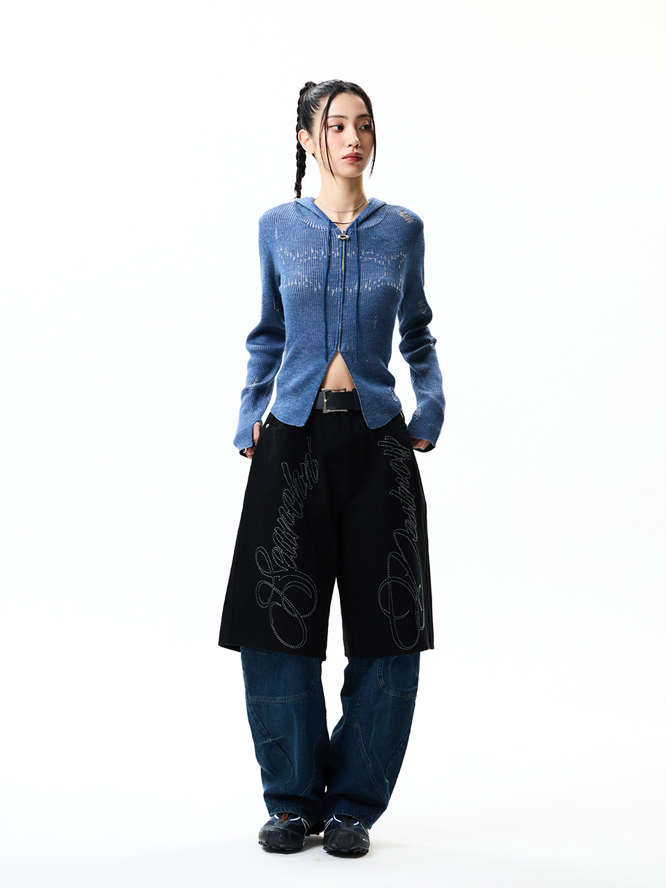 MUSINSA公式 | CRITIC WORMHOLE HOODIED KNIT(FOR WOMEN) BLUE