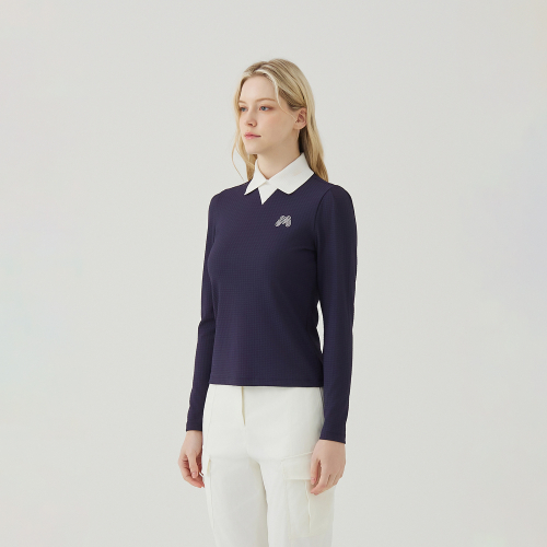Pullover Knit Collar Shirts_Navy