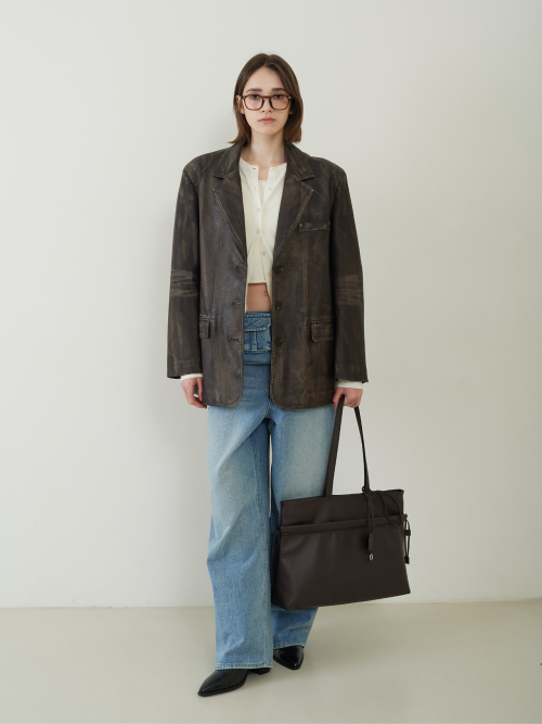 Oversized Washed Leather Blazer D/Brown