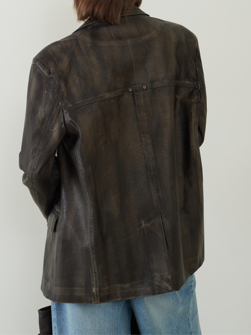 Oversized Washed Leather Blazer D/Brown