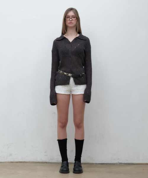 Net Button Up Knit Cardigan Charcoal