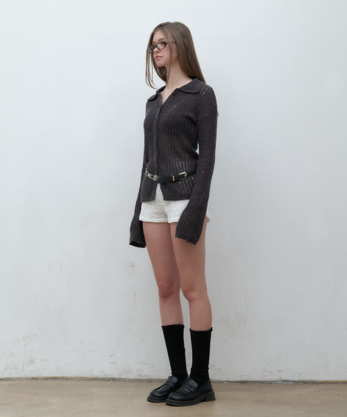 Net Button Up Knit Cardigan Charcoal