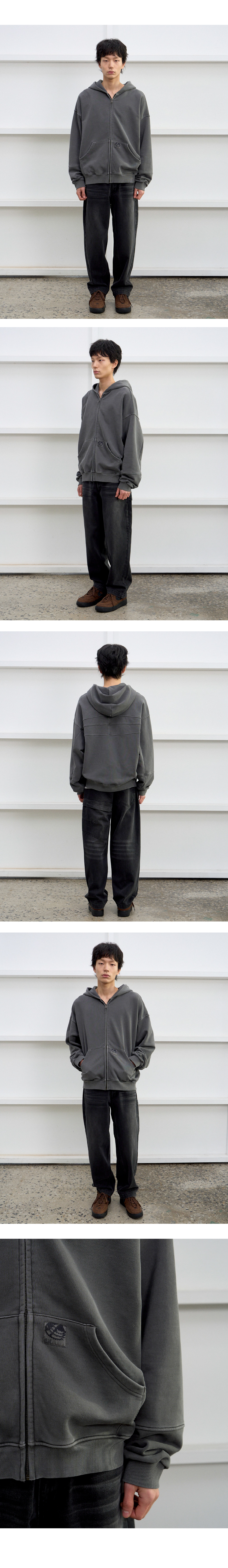 (GEAR) LABEL HOOD ZIP UP (CHARCOAL) 상세 이미지 1