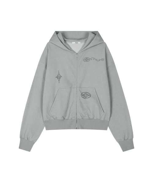 Graphic WASHED HOODED ZIP-UP, ASH KHAKI