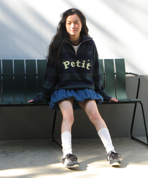 Star BUTTON PETIT APPLIQUE HALF ZIP UP SWEATSHIRTS GREEN тёмно-синий