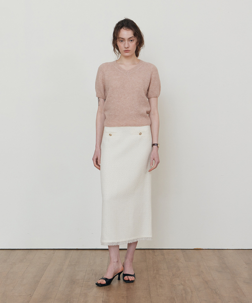 Alpaca V-neck half knit_PINK