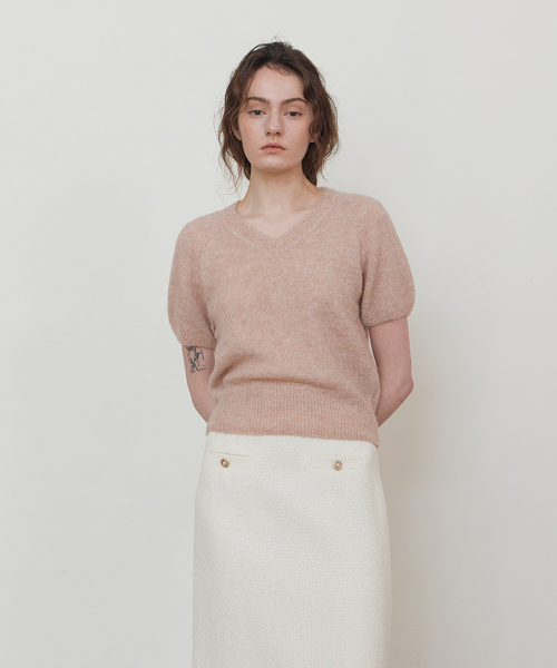Alpaca V-neck half knit_PINK