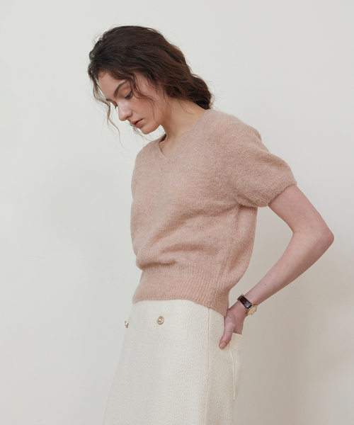 Alpaca V-neck half knit_PINK