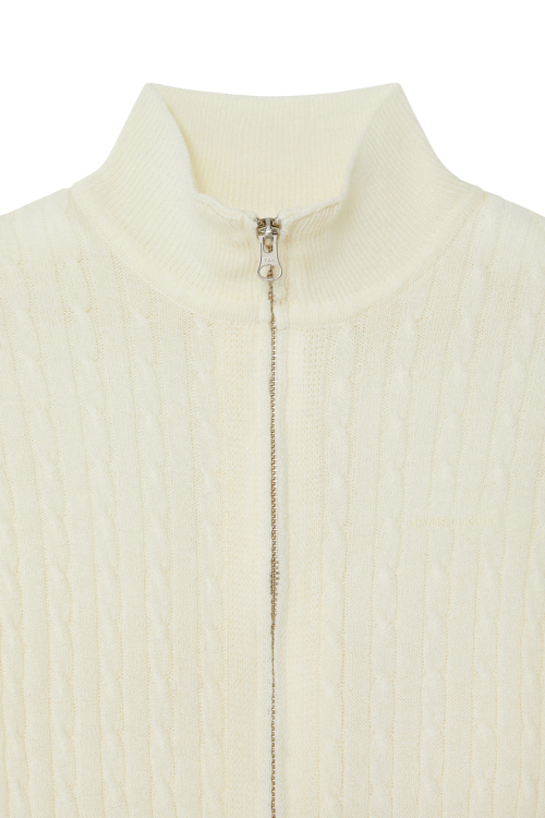 WOMAN WAVE CABLE KNIT ZIP-UP [IVORY]