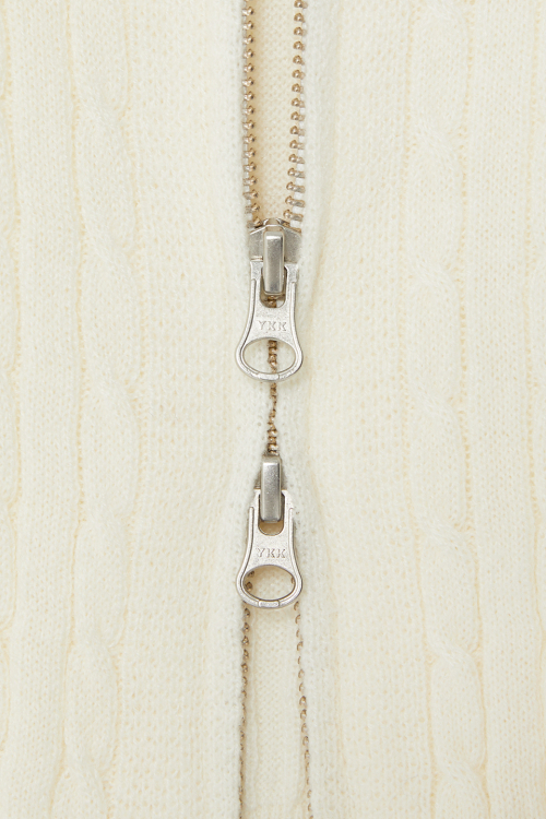 WOMAN WAVE CABLE KNIT ZIP-UP [IVORY]