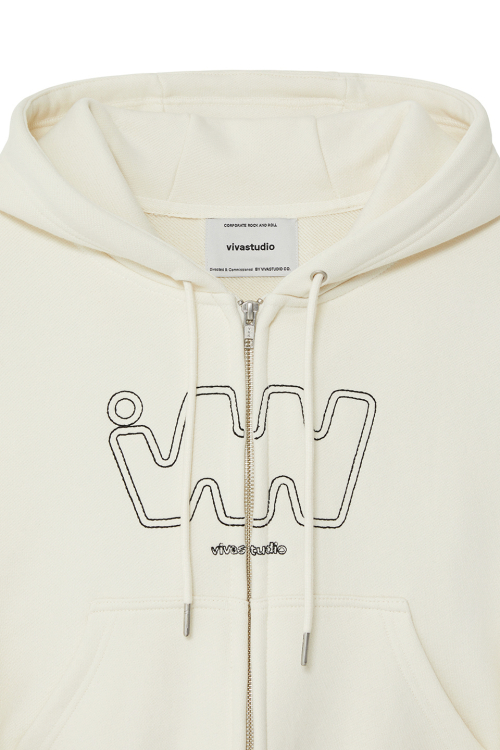 WOMAN LOGO HOODIE ZIP-UP [CREAM]