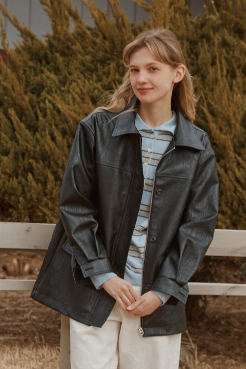 BUTTON CLASSIC LEATHER JACKET_BLACK