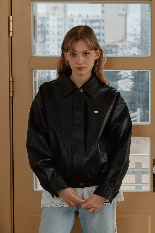 WASHED FAUX LEATHER JUMPER_BLACK