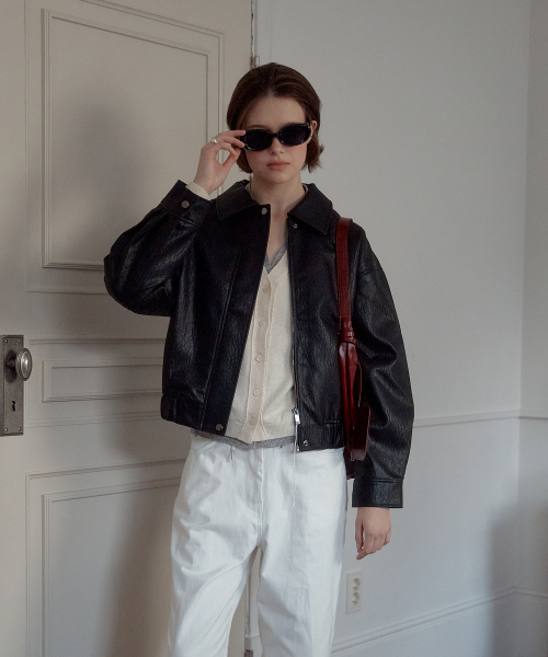 WASHED FAUX LEATHER JUMPER_BLACK