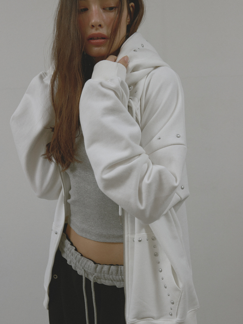 STUD HOOD ZIP-UP (IVORY)