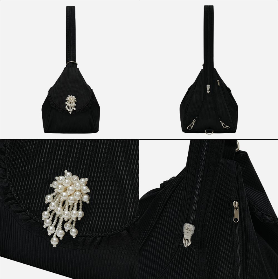 TYPESERVICE ♥ Pearl Trim Ruffled 2-Way Bag/追跡付 MUSINSA公式 | TYPESERVICE Pearl Trim Ruffled 2-Way Bag [Black]
