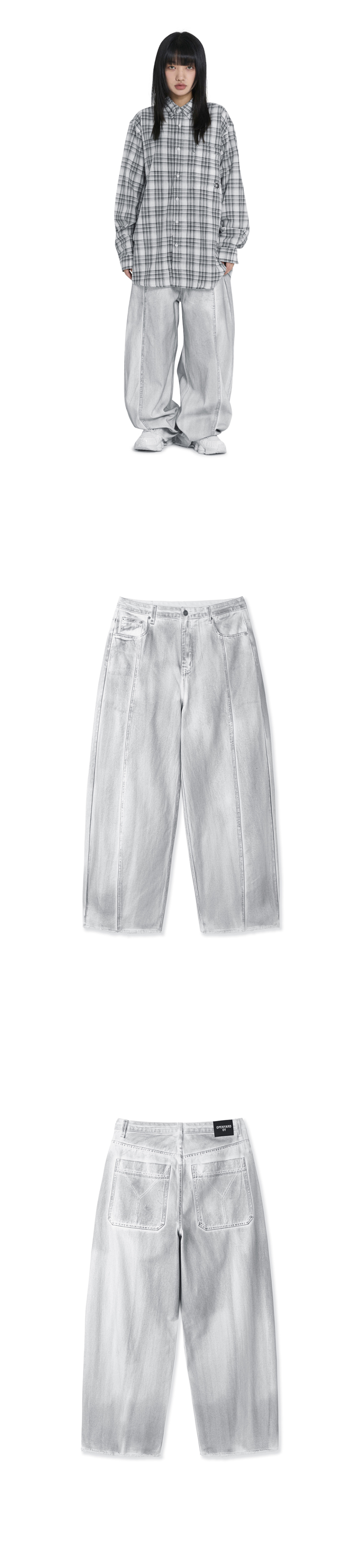 오와이(OY) RAW HEM STITCHED WIDE VOLUME PANTS - DIRTY