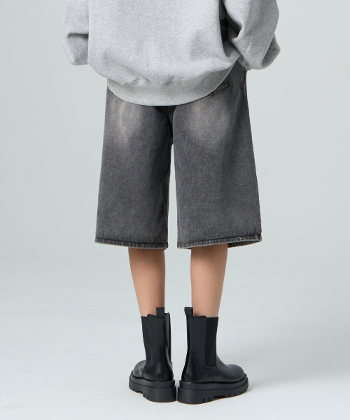 [UNISEX] Джинсовые шорты-бермуды с защипами Washed (Dark Blue)