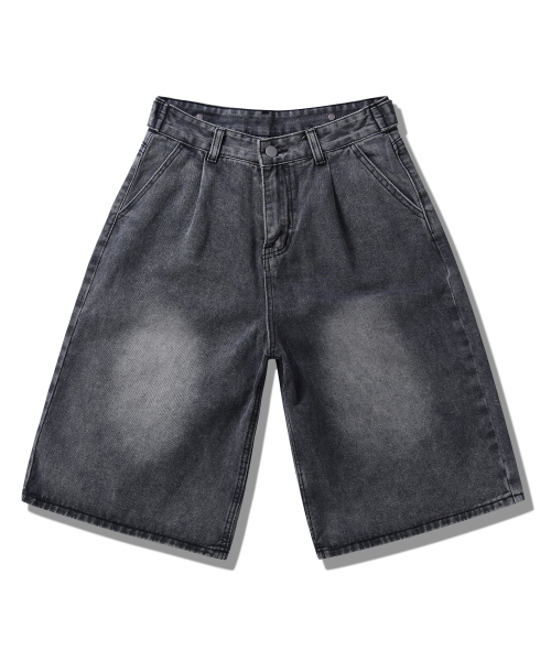 [UNISEX] Джинсовые шорты-бермуды с защипами Washed (Dark Blue)