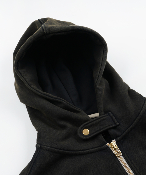 VINTAGE DYEING HOOD ZIP UP PARKA _ BLACK BROWN