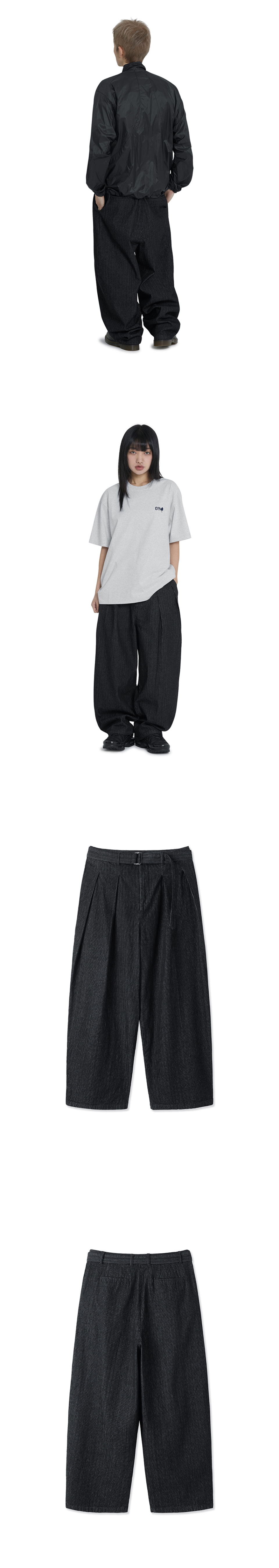 ★OY★BELTED SIDE TWO TUCK WIDE PANTS - BLACK★正規品/送料込 오와이(OY) STRIPE BELTED SIDE TWO TUCK WIDE PANTS - BLACK