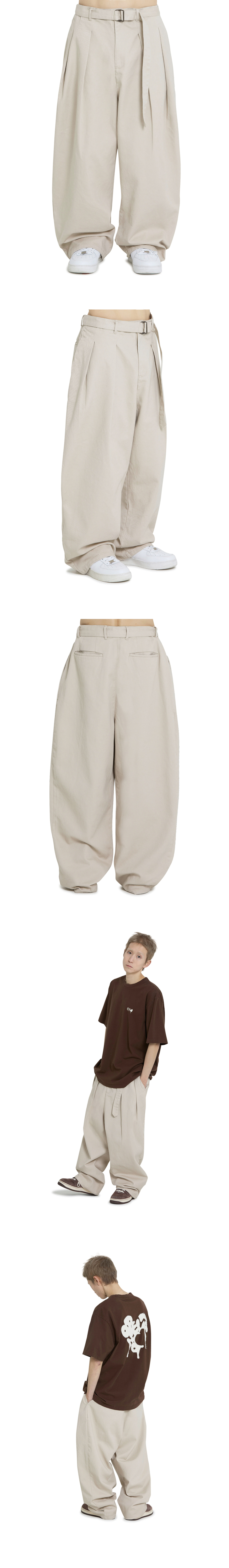 오와이(OY) BELTED SIDE TWO TUCK WIDE PANTS - BEIGE - 사이즈