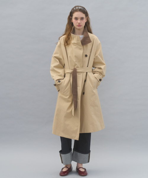 HIGH NECK TRENCH COAT - BEIGE