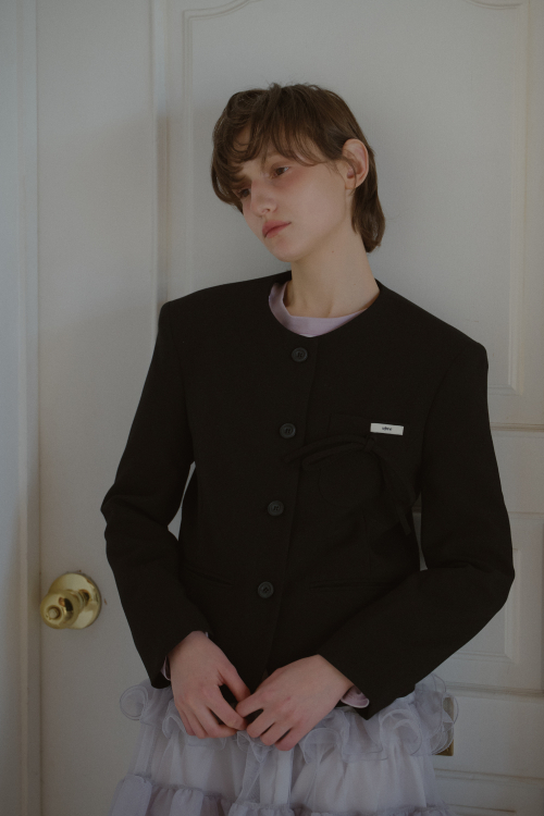 ROUND NECK RIBBON JACKET_BLACK