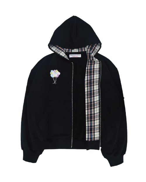 RABBIT EMBROIDERY ZIPUP HOODIE (BLACK)
