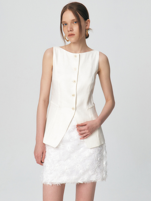 Linen Boat-neck Vest, Ivory