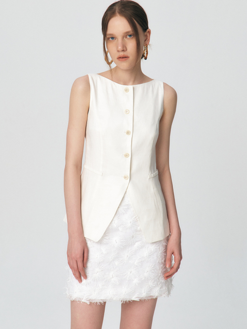 Linen Boat-neck Vest, Ivory