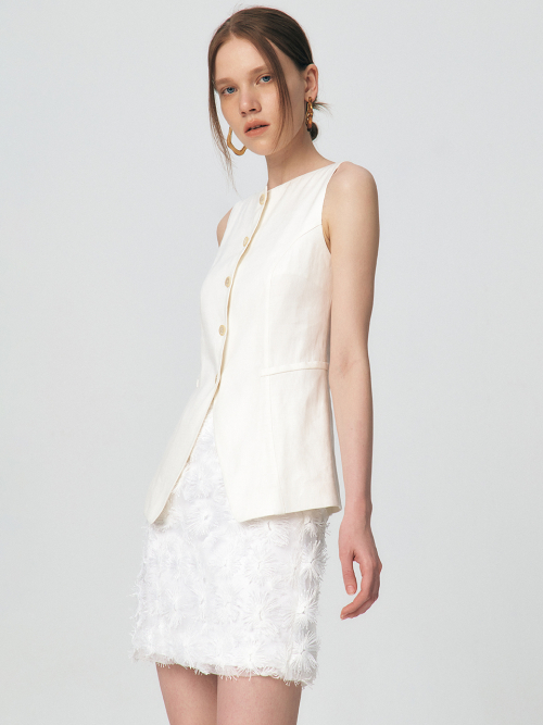 Linen Boat-neck Vest, Ivory