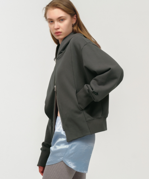 Unisex, укороченный худи на молнии / угольный