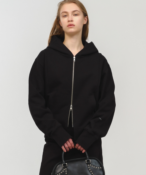 Unisex, укороченный худи на молнии / чёрный