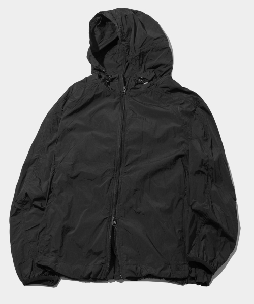 Нейлоновый ветровка с капюшоном на двойной молнии [Black]