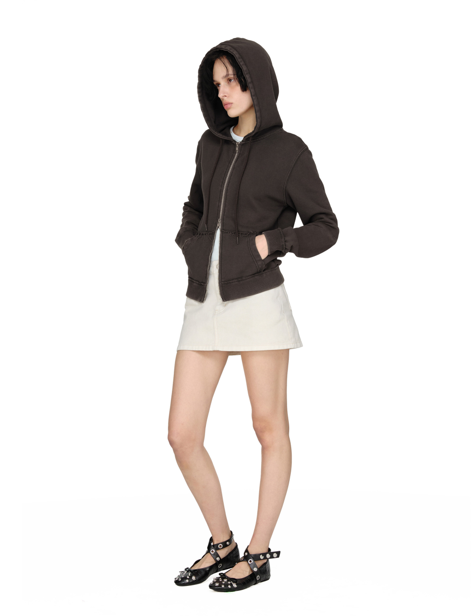 Washed Hoodie Zip-up, CHARCOAL 상세 이미지 9