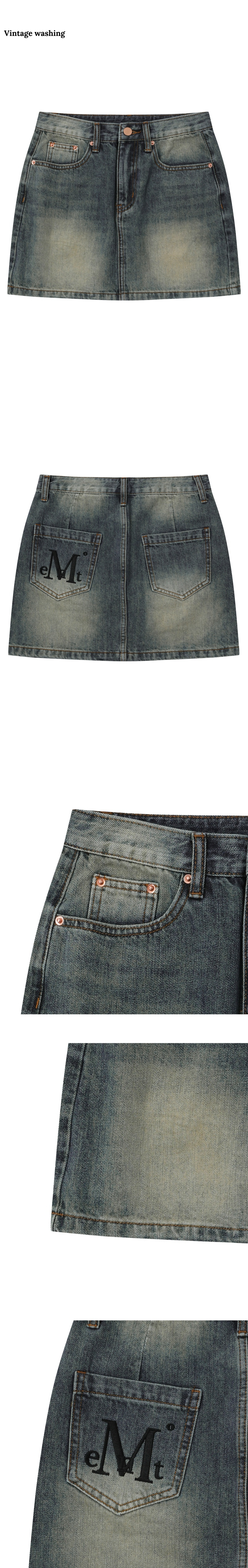 MUSINSA | MUCENT Crayon Back Pocket Big Logo Denim Skirt (2