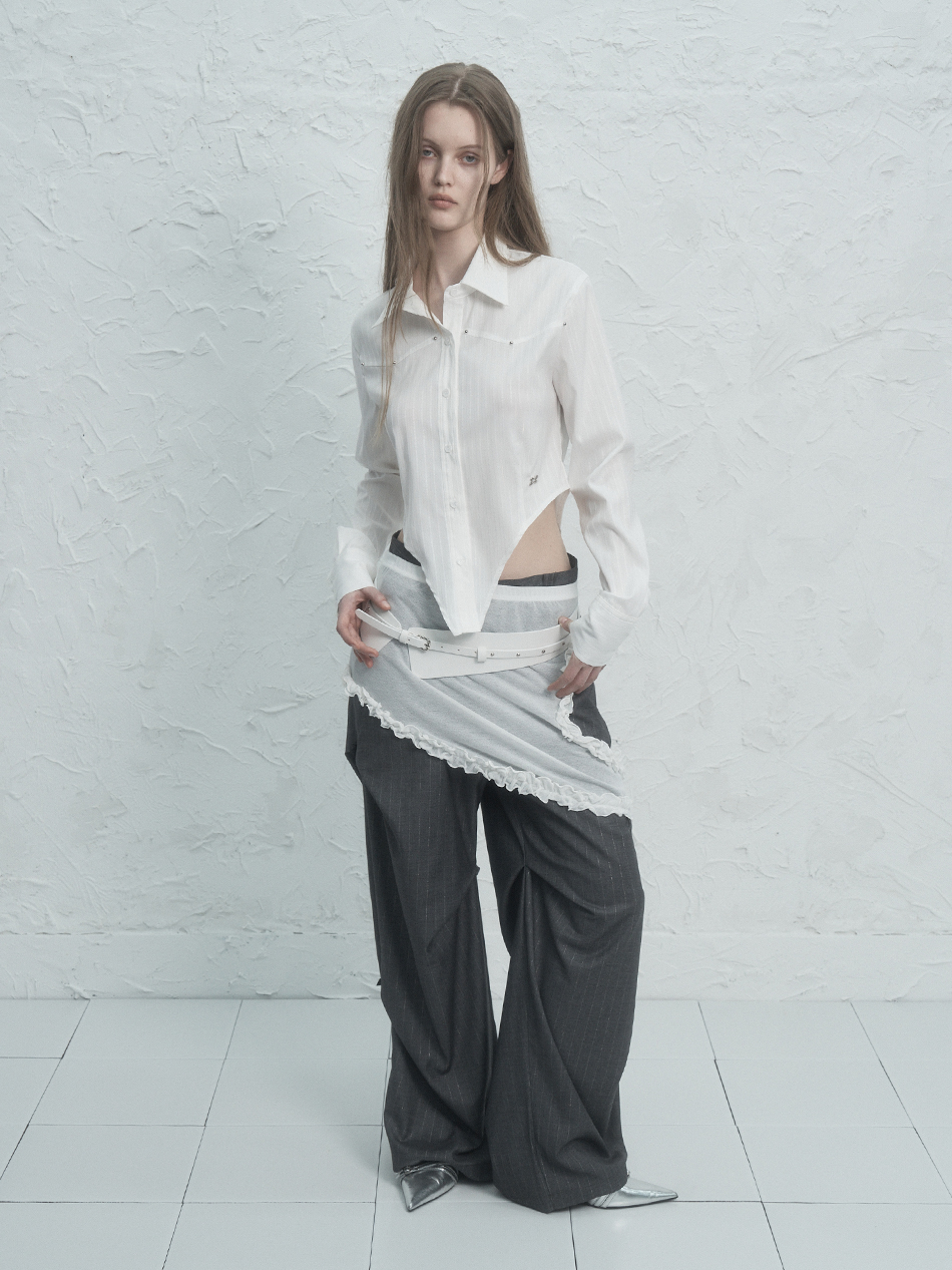 韓国商品/SETUP-EXE RIBBON STRIPE SLACKS RIBBON STRIPE SLACKS / CHARCOAL | ファッション通販サイト NUGU