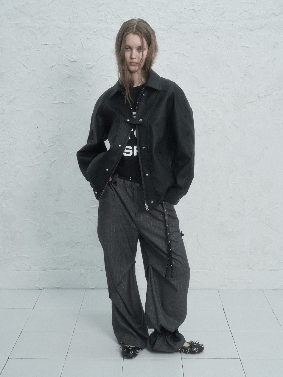 RIBBON STRIPE SLACKS / CHARCOAL | ファッション通販サイト NUGU