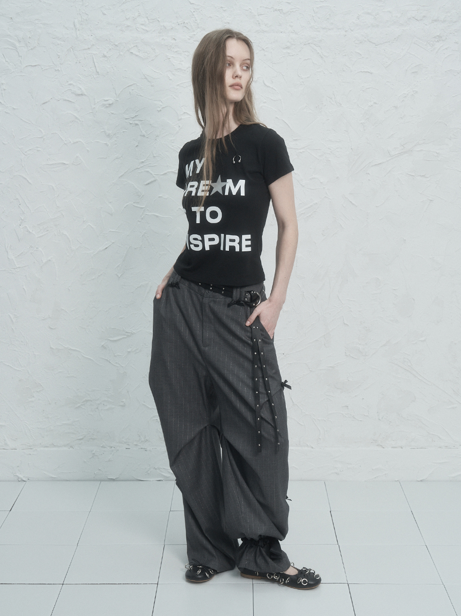 RIBBON STRIPE SLACKS / CHARCOAL | ファッション通販サイト NUGU