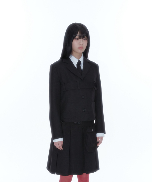 Ribbon belted preppy jacket чёрный