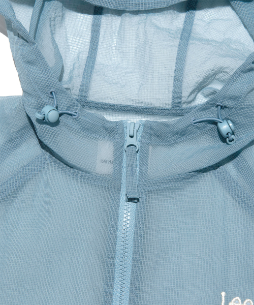 Woman short-sleeved hooded wind breaker light синий